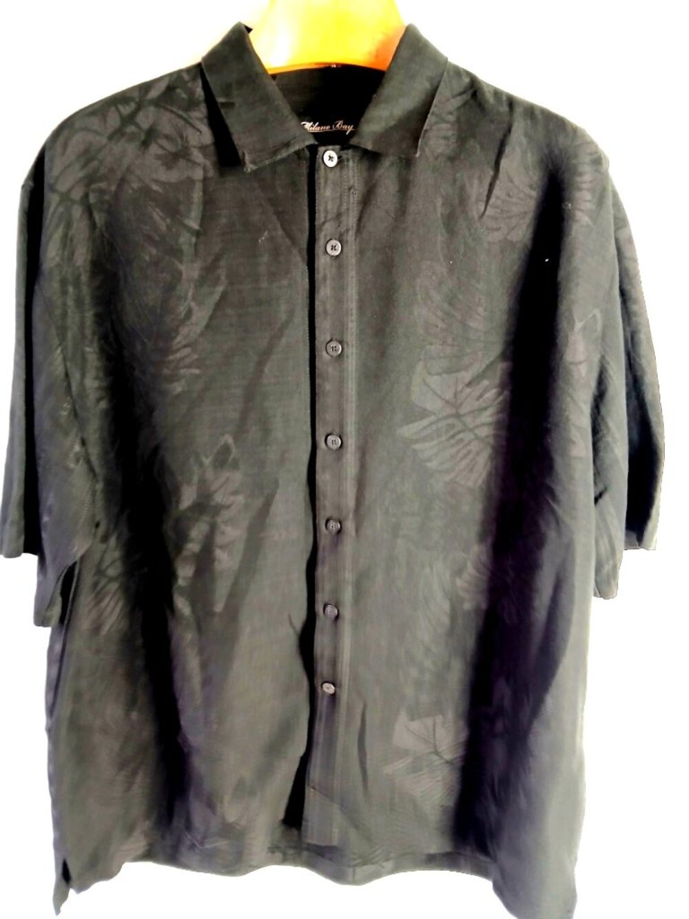 Milano Bay Black Jacquard Palm Island Hawaiian Button Up Shirt Size XXL Rayon